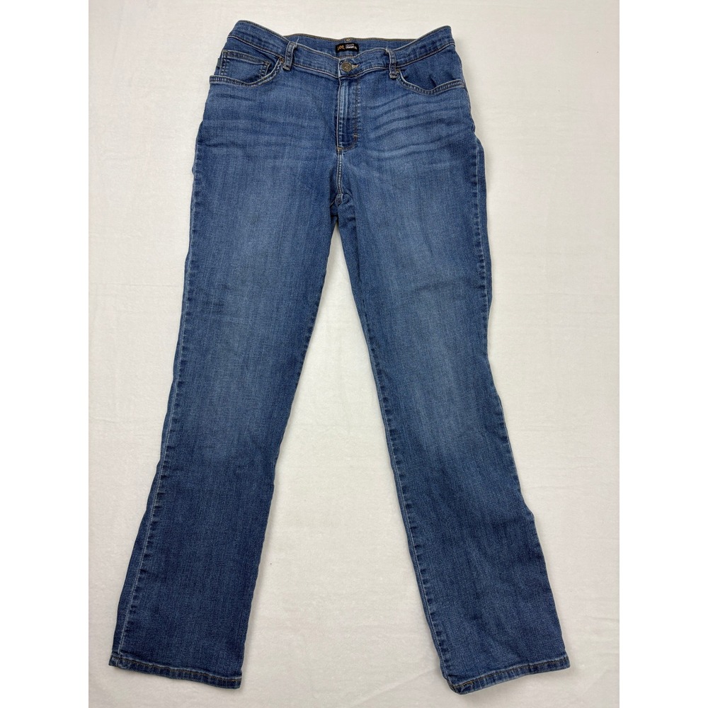 Lee Relaxed Fit Straight Leg Jeans Womens 14 Long Medium Wash Blue Denim N3